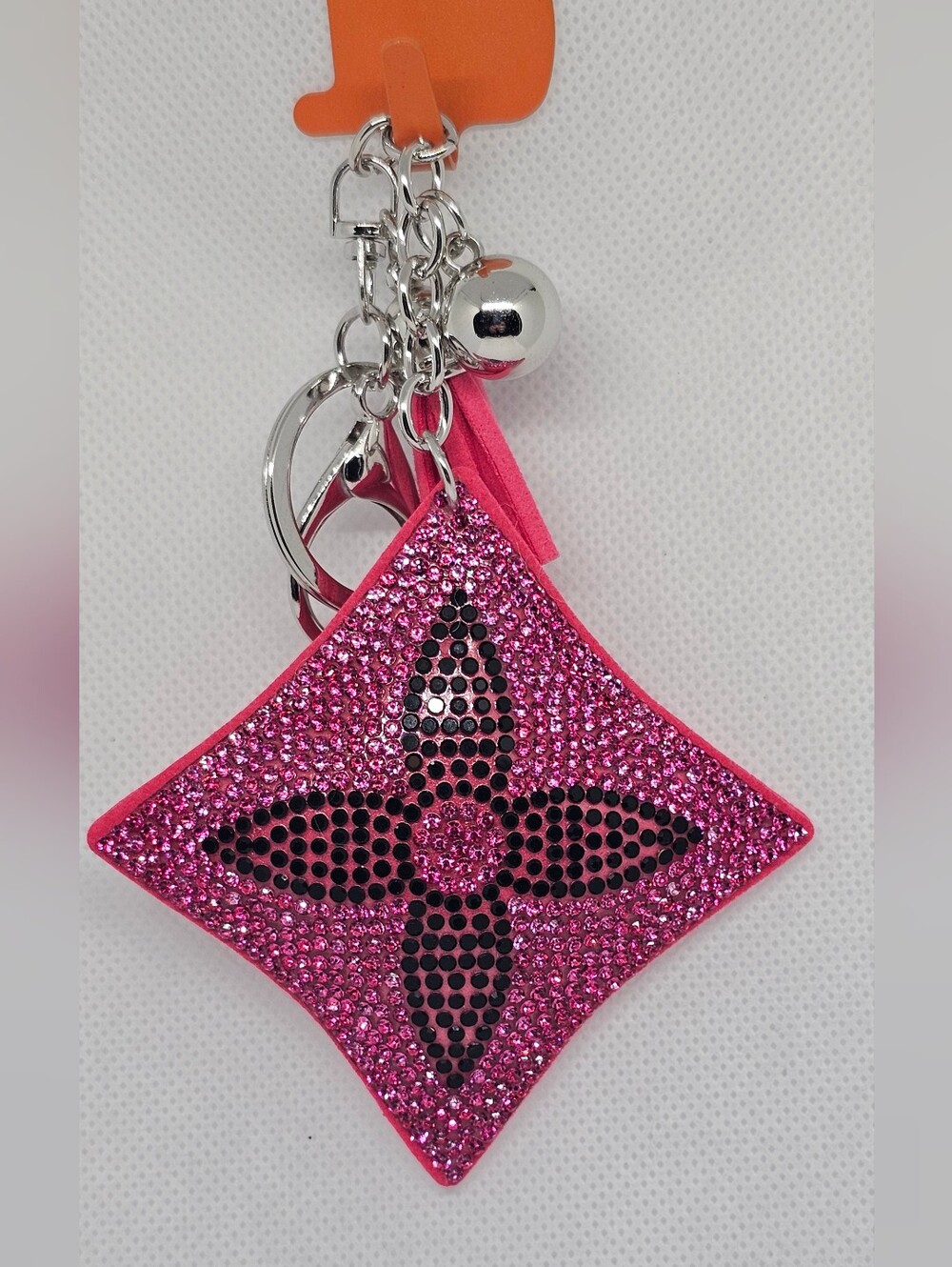 Pink Rhinestone Monogram Flower Bag Charm